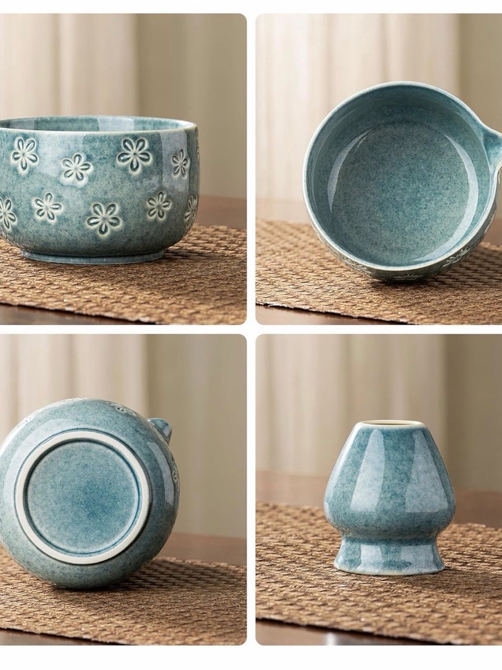 Blue Floral Ceramic Matcha Bowl Set NEW - Picture 5 of 8